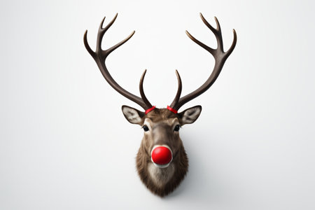 Reindeer head with red nose and bowの素材
