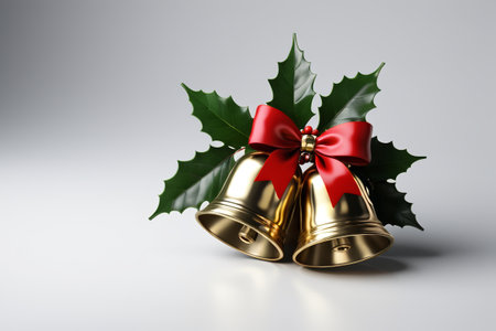 Christmas decoration golden bells and hollyの素材