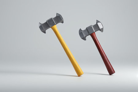 Close-up of two metal hammersの素材