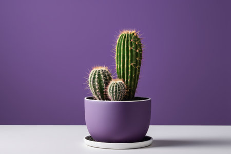 Potted cactus with purple backgroundの素材