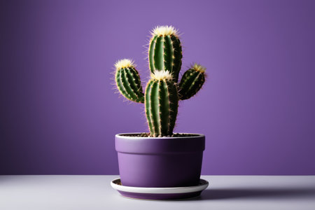 Potted cactus on purple backgroundの素材