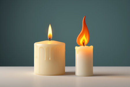 Still life scene with two lit candlesの素材