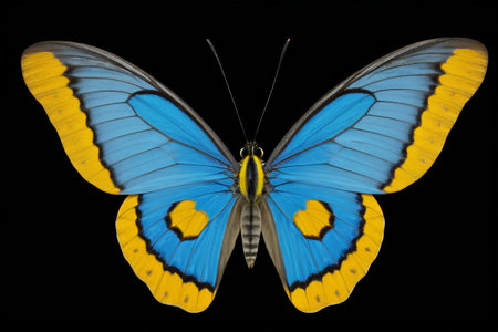 Close-up of blue and yellow butterflyの素材