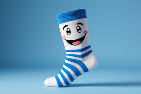 Blue and white striped smiley face pattern children's socksの素材