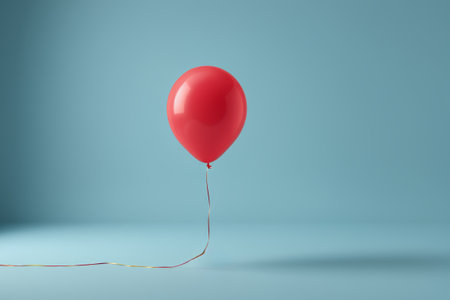 Red balloon floating on blue backgroundの素材