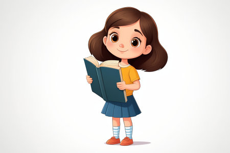Girl holding a book and reading an animated imageの素材