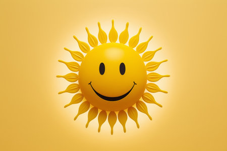 Yellow cartoon smiling sun imageの素材