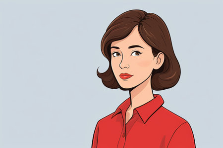 Cartoon portrait of a woman in redの素材