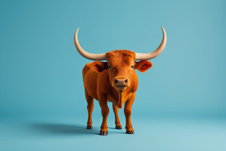 Longhorn cattle on blue backgroundの素材
