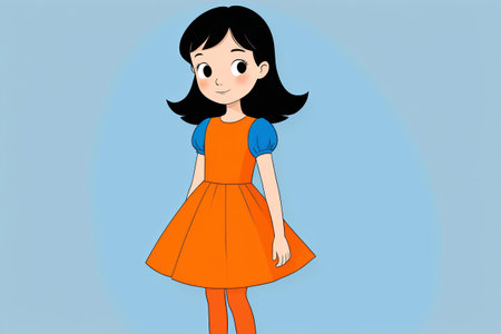 Cartoon girl wearing orange dress imageの素材