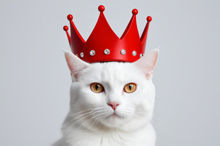 Close-up of the white cat with crownの素材