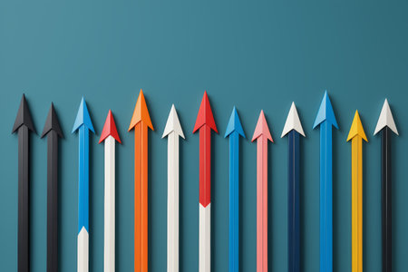 Colorful arrows neatly arrange the materialの素材