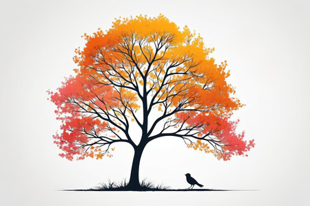 Natural scene of trees and birds in autumnの素材