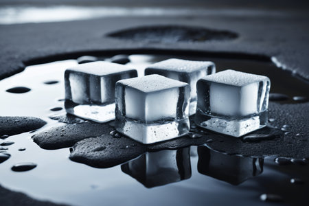 Ice and water stains on black backgroundの素材