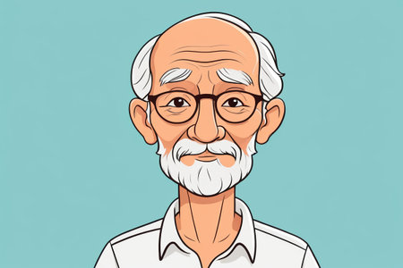 Cartoon image of a white-haired old man wearing glassesの素材