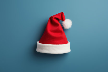 Red Santa hat on blue backgroundの素材