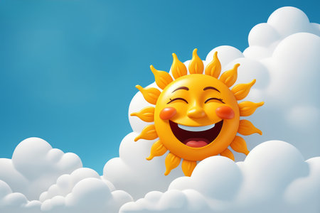 Cartoon sun smiling in cloudsの素材