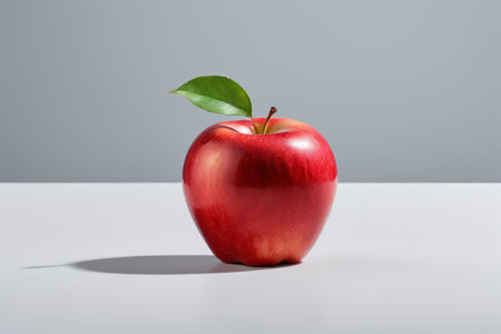 Close-up of a still life of a red apple with leavesの素材