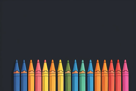 Colored pencils arranged on a black backgroundの素材
