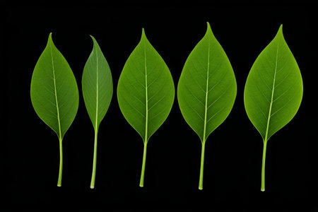 Green leaves on black backgroundの素材