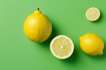 Lemon still life on green backgroundの素材
