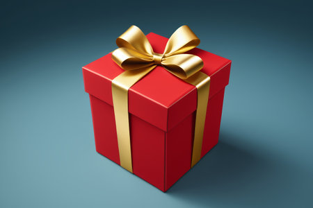 Red gift box with gold bow materialの素材