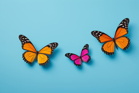 Colorful butterflies on blue backgroundの素材