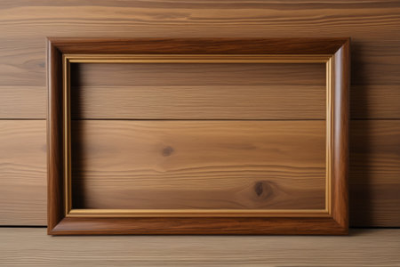 Wooden photo frame on wooden backgroundの素材