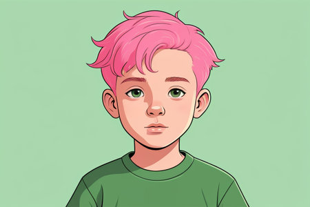 Pink hair little boy headの素材