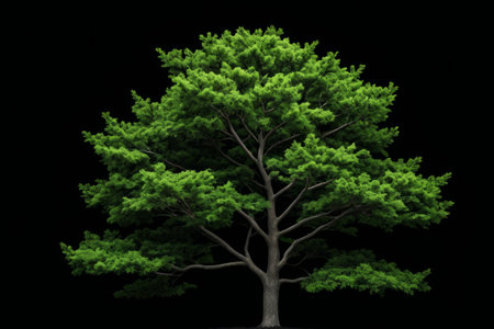 Green tree material against black backgroundの素材