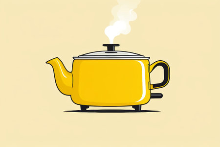 Yellow electric teapot boiling water sceneの素材