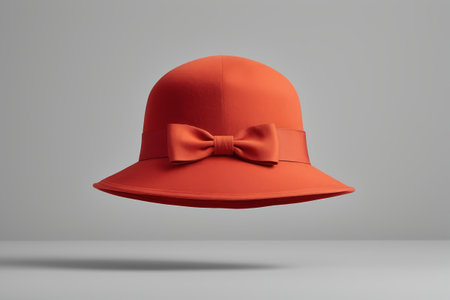 Red women's hat with bowの素材