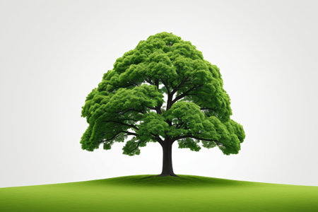 Single green tree on green backgroundの素材