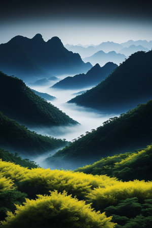 Mountain mist-shrouded natural sceneryの素材