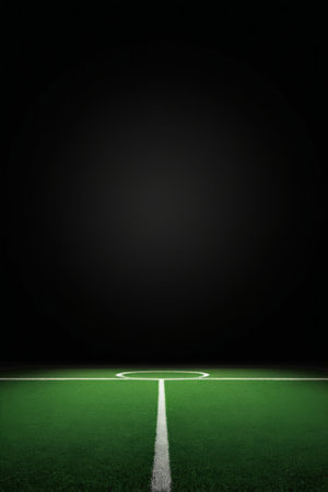 Close-up of the football field lawn and center lineの素材