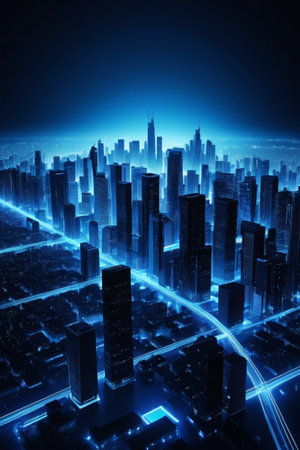 A night view of the futuristic city in science fiction styleの素材