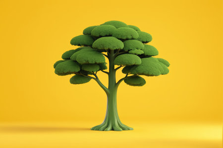 Green cartoon trees on a yellow backgroundの素材
