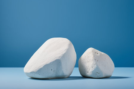 White stone still life on blue backgroundの素材