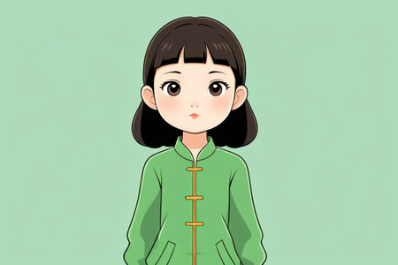 Cartoon girl image wearing Chinese clothingの素材