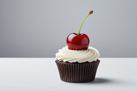 Close-up of cupcakes with cherry decorationsの素材
