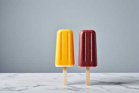 Close-up of two popsicles of different colorsの素材