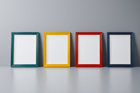 Colorful photo frame placed in front of a gray backgroundの素材