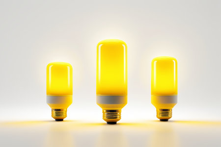 Close-up of three luminous LED bulbsの素材