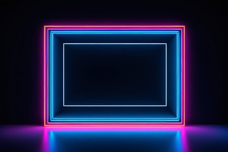 Neon Glow Rectangular Frame with Black Backgroundの素材