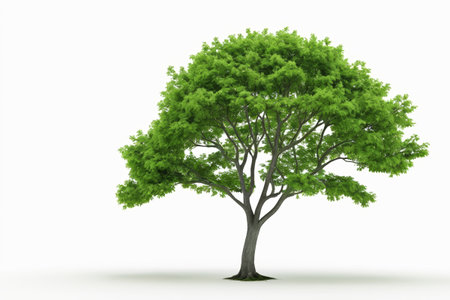 Green single tree on white backgroundの素材