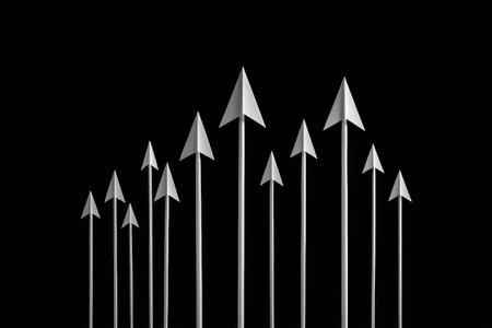 White arrow collection on black backgroundの素材