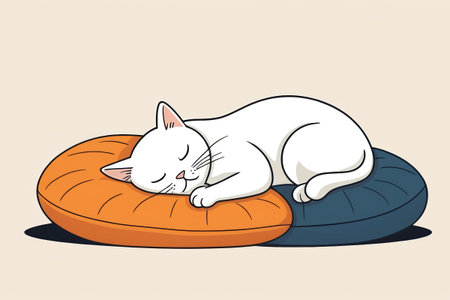 Cartoon white cat lying on the matの素材