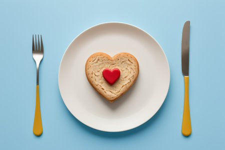 Heart-shaped bread on a serving plateの素材