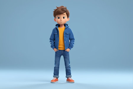 Cartoon boy stands in cowboy outfitの素材