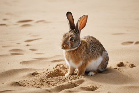 Close-up of a rabbit on the sandの素材